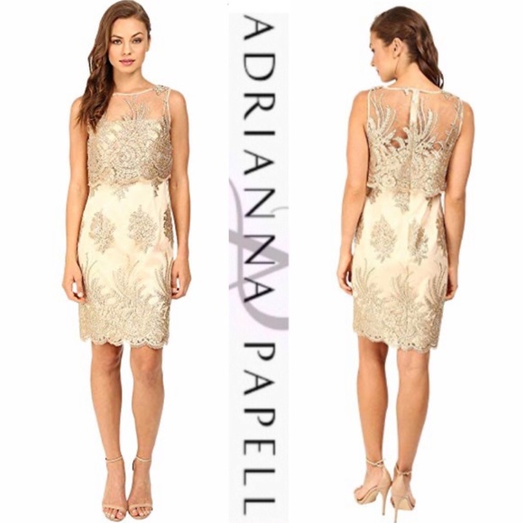 Adrianna Papell Metallic Lace popover Dress - Picture 2 of 8